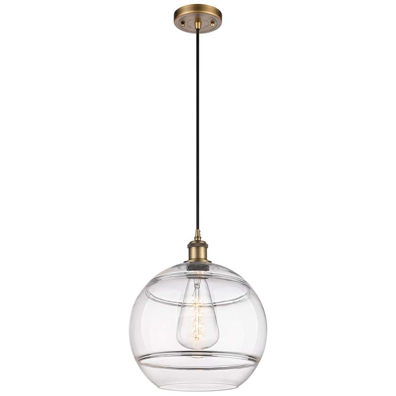 Image 1 Ballston Rochester 12"W Brushed Brass Corded Mini Pendant w/ Clear Sha