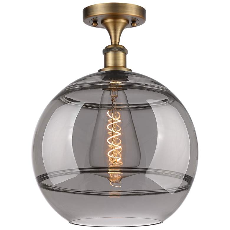 Image 1 Ballston Rochester 12"W Brushed Brass Semi-Flush Mount w/ Light Smoke