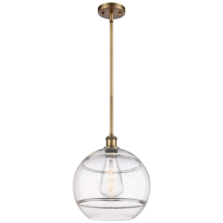Image 1 Ballston Rochester 12"W Brushed Brass Stemmed Mini Pendant w/ Clear Sh
