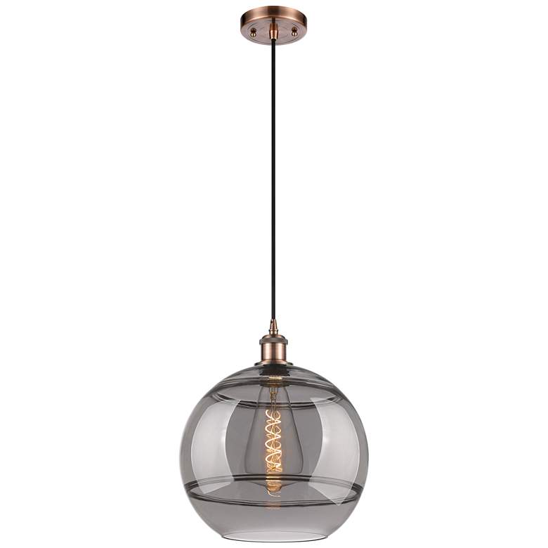 Image 1 Ballston Rochester 12"W Copper Corded Mini Pendant w/ Light Smoke Shad