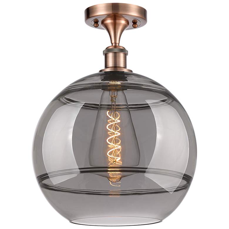 Image 1 Ballston Rochester 12"W Copper Semi-Flush Mount w/ Light Smoke Shade