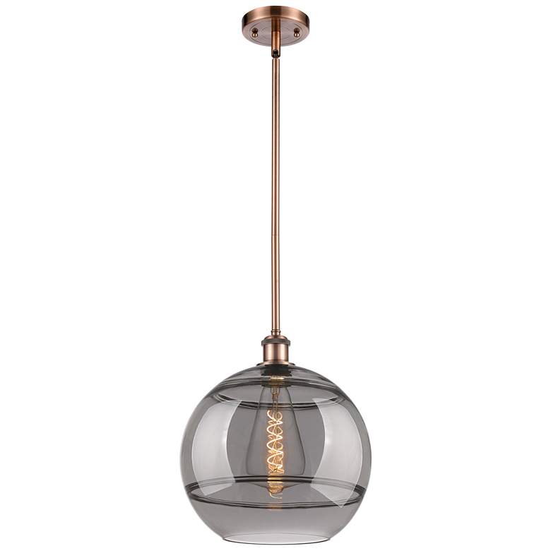 Image 1 Ballston Rochester 12"W Copper Stemmed Mini Pendant w/ Light Smoke Sha