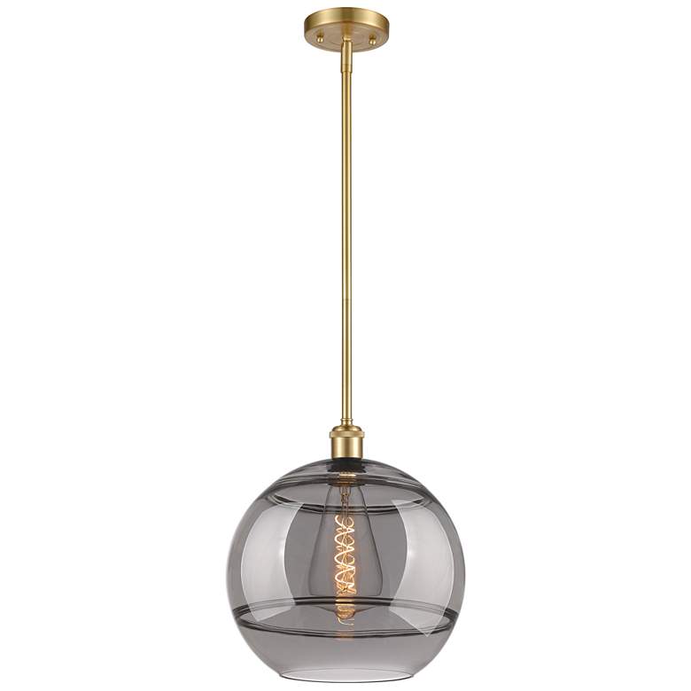 Image 1 Ballston Rochester 12"W Gold Stemmed Mini Pendant w/ Light Smoke Shade