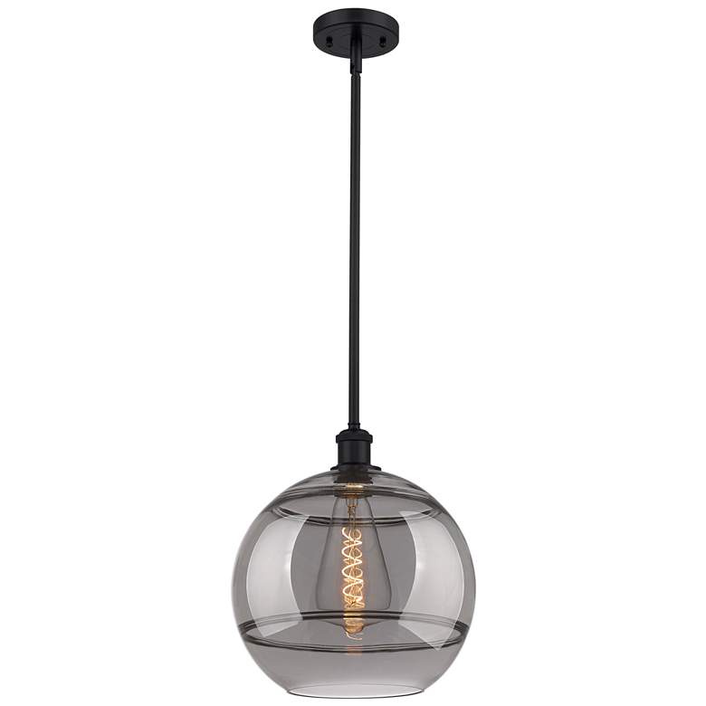Image 1 Ballston Rochester 12"W Matte Black Stemmed Mini Pendant w/ Smoke Shad