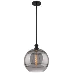 Ballston Rochester 12"W Matte Black Stemmed Mini Pendant w/ Smoke Shad