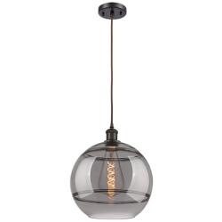 Ballston Rochester 12"W Oiled Bronze Corded Mini Pendant w/ Smoke Shad