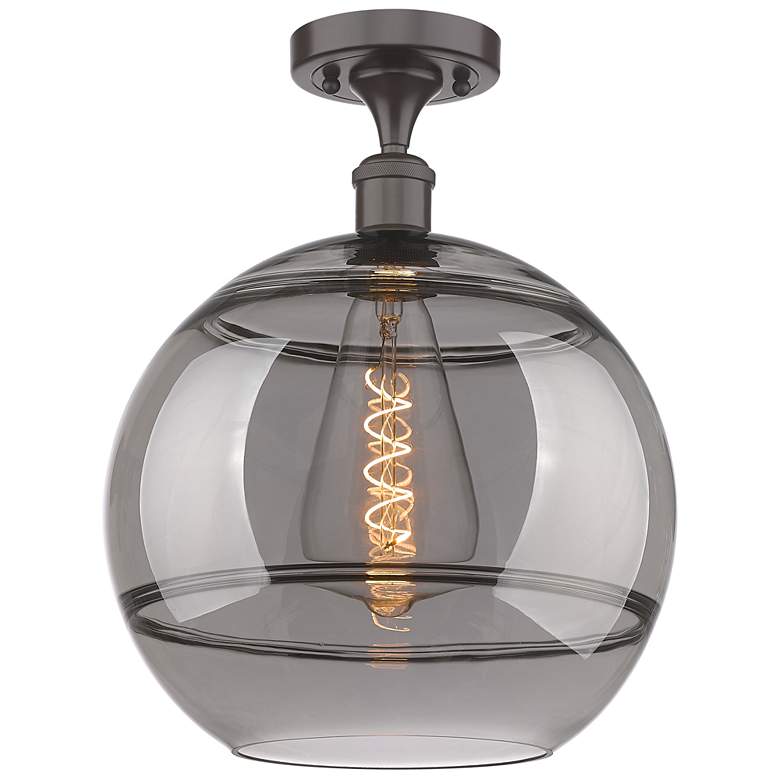 Image 1 Ballston Rochester 12"W Oiled Bronze Semi-Flush Mount w/ Light Smoke S