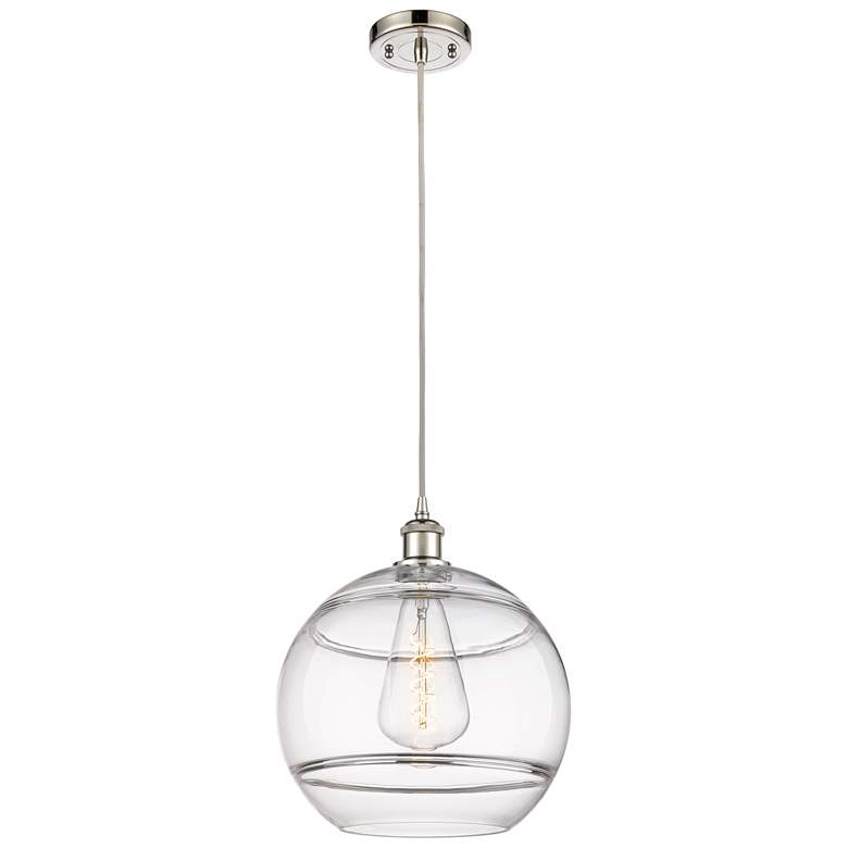 Image 1 Ballston Rochester 12"W Polished Nickel Corded Mini Pendant w/ Clear S