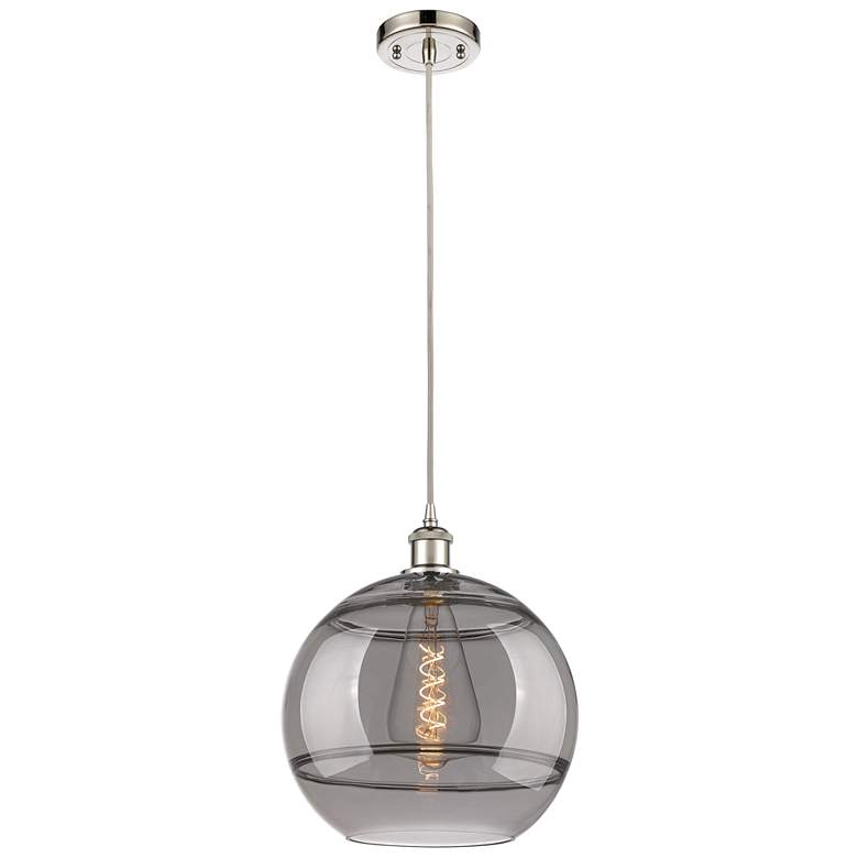 Image 1 Ballston Rochester 12"W Polished Nickel Corded Mini Pendant w/ Smoke S