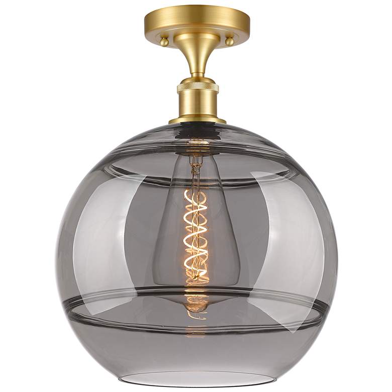 Image 1 Ballston Rochester 12"W Satin Gold Semi-Flush Mount w/ Light Smoke Sha