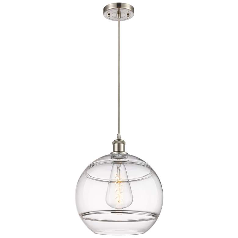 Image 1 Ballston Rochester 12"W Satin Nickel Corded Mini Pendant w/ Clear Shad