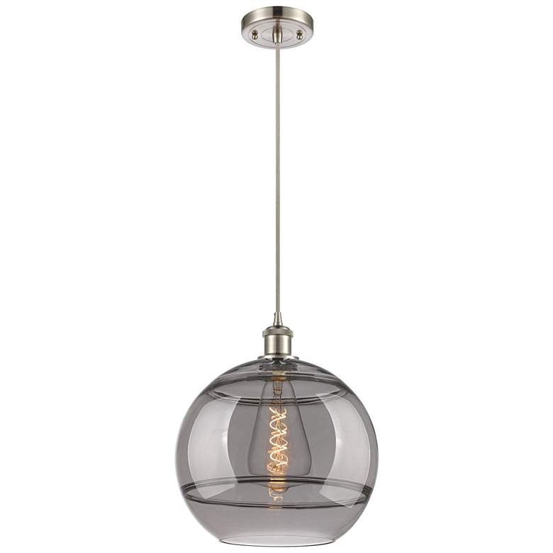 Image 1 Ballston Rochester 12"W Satin Nickel Corded Mini Pendant w/ Smoke Shad
