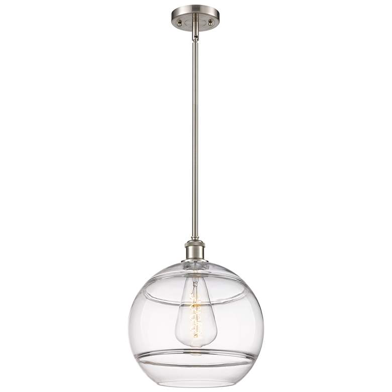 Image 1 Ballston Rochester 12"W Satin Nickel Stemmed Mini Pendant w/ Clear Sha