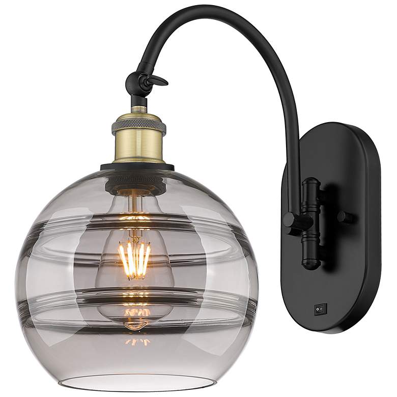 Image 1 Ballston Rochester 13.38"H Black Brass Adjustable Sconce w/ Smoke Shad