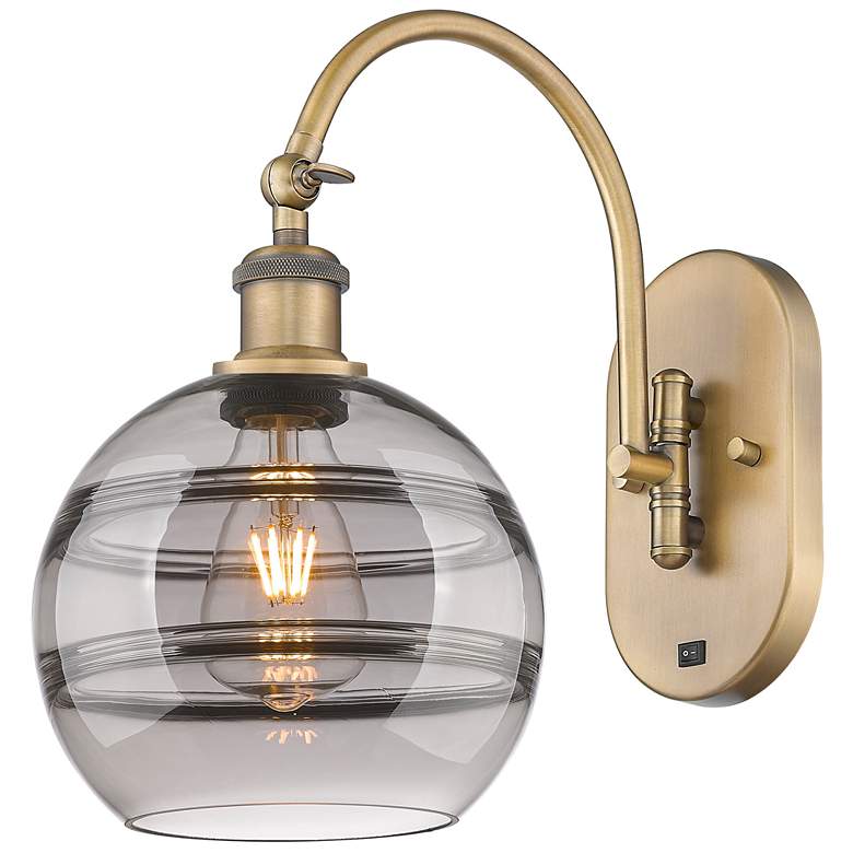 Image 1 Ballston Rochester 13.38"H Brushed Brass Adjustable Sconce w/ Smoke Sh