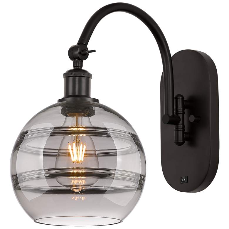 Image 1 Ballston Rochester 13.38"H Oiled Bronze Adjustable Sconce w/ Smoke Sha