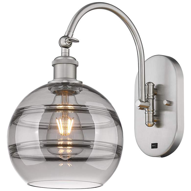 Image 1 Ballston Rochester 13.38"H Satin Nickel Adjustable Sconce w/ Smoke Sha