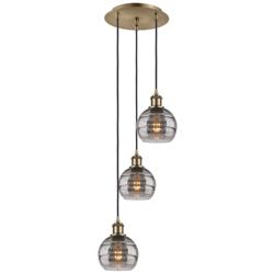 Ballston Rochester 13"W 3-Light Antique Brass Cord Pendant w/ Smoke Sh