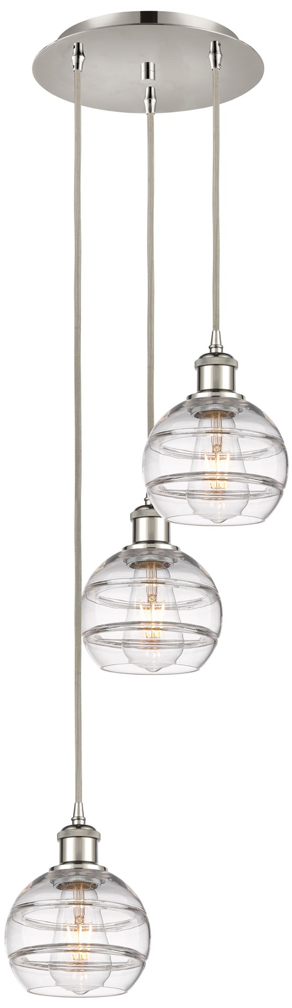 Ballston Rochester 13"W 3-Light Polished Nickel Cord Pendant w/ Clear 