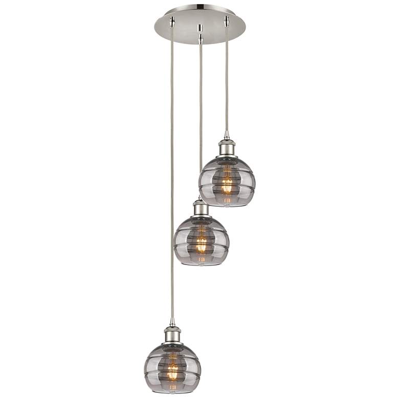 Image 1 Ballston Rochester 13"W 3-Light Polished Nickel Cord Pendant w/ Smoke