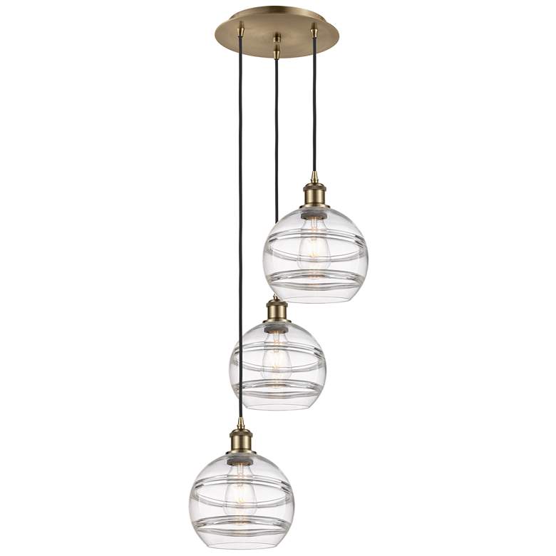 Image 1 Ballston Rochester 14.5"W 3-Light Antique Brass Cord Pendant w/ Clear
