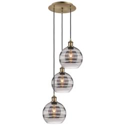 Ballston Rochester 14.5"W 3-Light Antique Brass Cord Pendant w/ Smoke