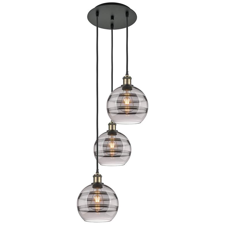 Image 1 Ballston Rochester 14.5"W 3-Light Black Brass Corded Pendant w/ Smoke