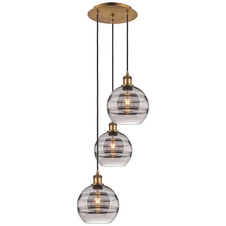 Image 1 Ballston Rochester 14.5"W 3-Light Brushed Brass Cord Pendant w/ Smoke