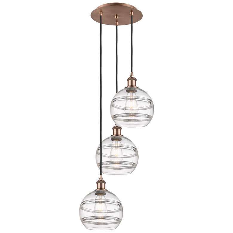 Image 1 Ballston Rochester 14.5"W 3-Light Copper Corded Pendant w/ Clear Shade