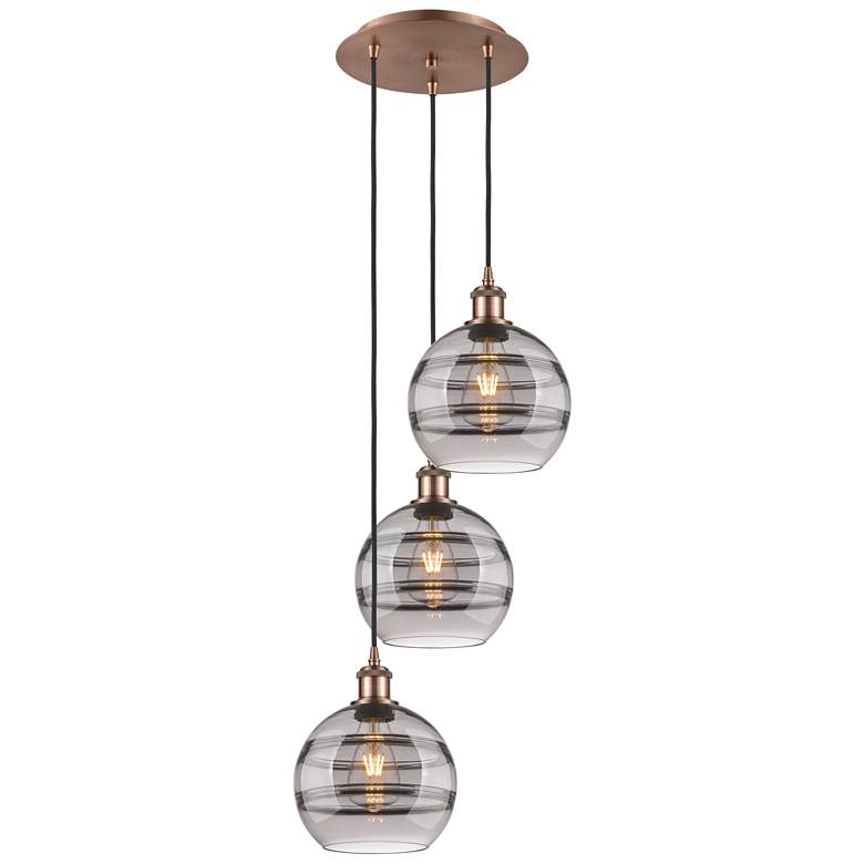 Image 1 Ballston Rochester 14.5"W 3-Light Copper Corded Pendant w/ Smoke Shade