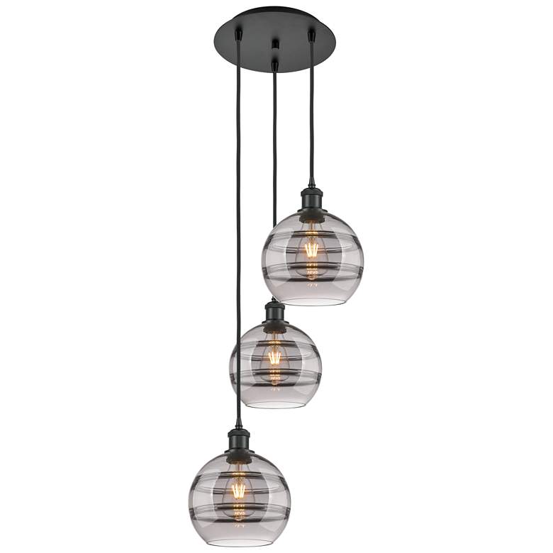 Image 1 Ballston Rochester 14.5"W 3-Light Matte Black Corded Pendant w/ Smoke