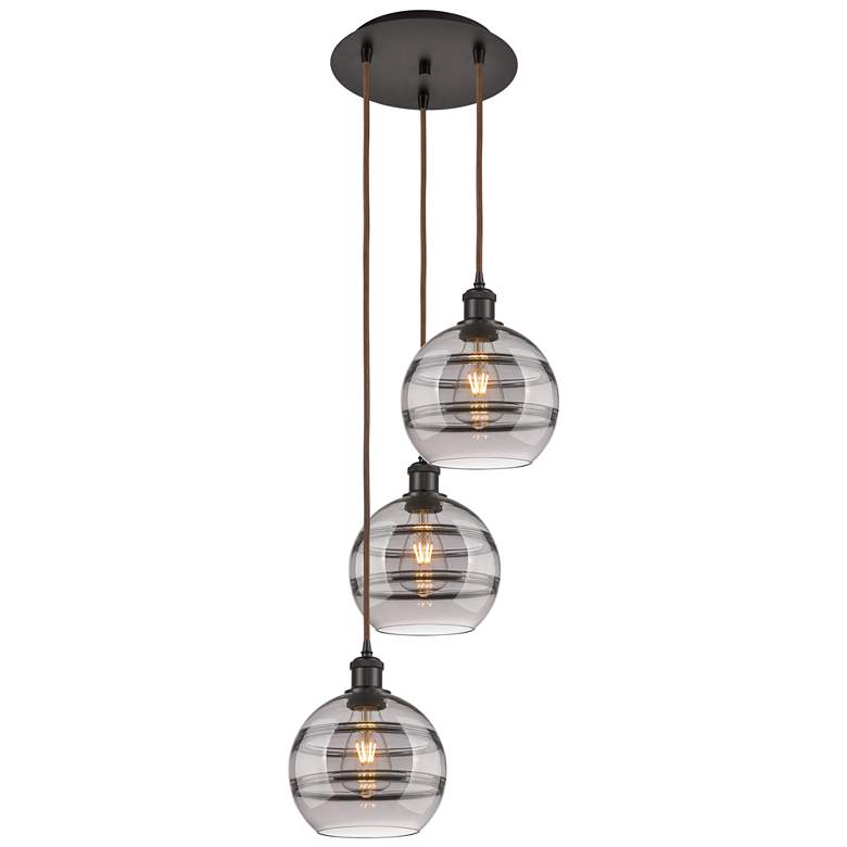 Image 1 Ballston Rochester 14.5"W 3-Light Oiled Bronze Cord Pendant w/ Smoke S