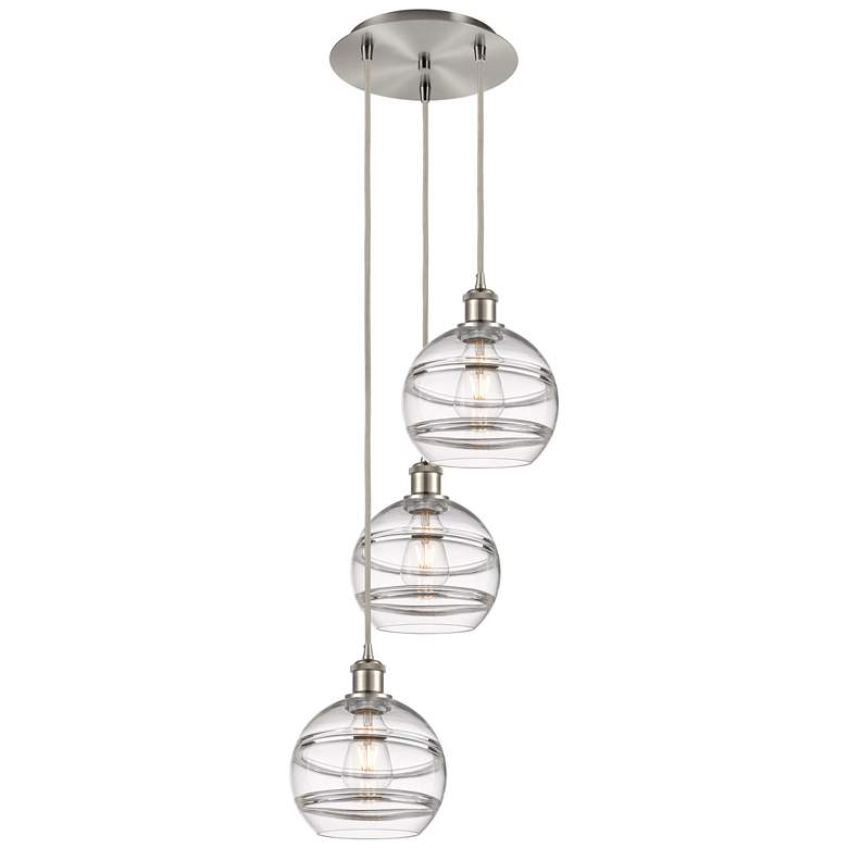 Image 1 Ballston Rochester 14.5"W 3-Light Satin Nickel Cord Pendant w/ Clear S