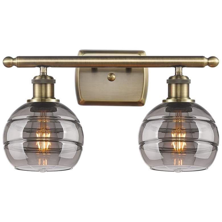 Image 1 Ballston Rochester 15.88"W 2 Light Antique Brass Bath Light w/ Smoke S