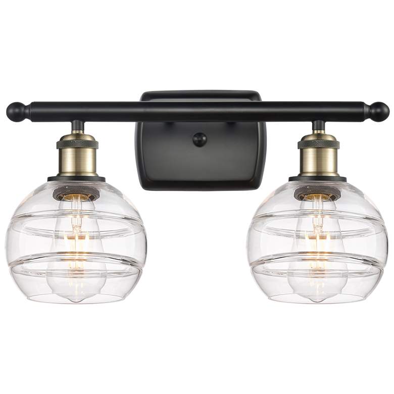 Image 1 Ballston Rochester 15.88"W 2 Light Black Brass Bath Light w/ Clear Sha