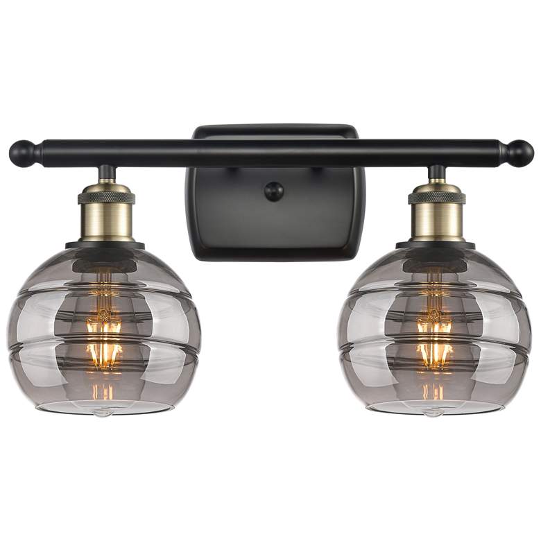 Image 1 Ballston Rochester 15.88"W 2 Light Black Brass Bath Light w/ Smoke Sha