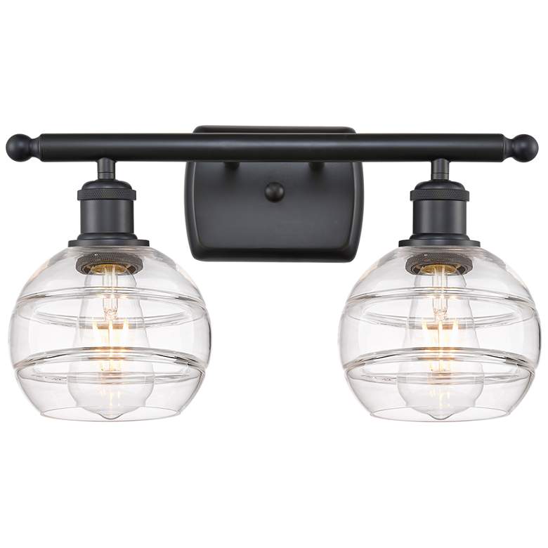 Image 1 Ballston Rochester 15.88"W 2 Light Matte Black Bath Light w/ Clear Sha