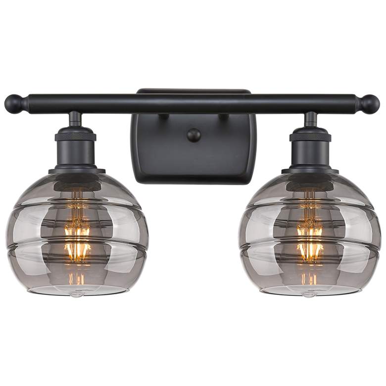 Image 1 Ballston Rochester 15.88"W 2 Light Matte Black Bath Light w/ Smoke Sha
