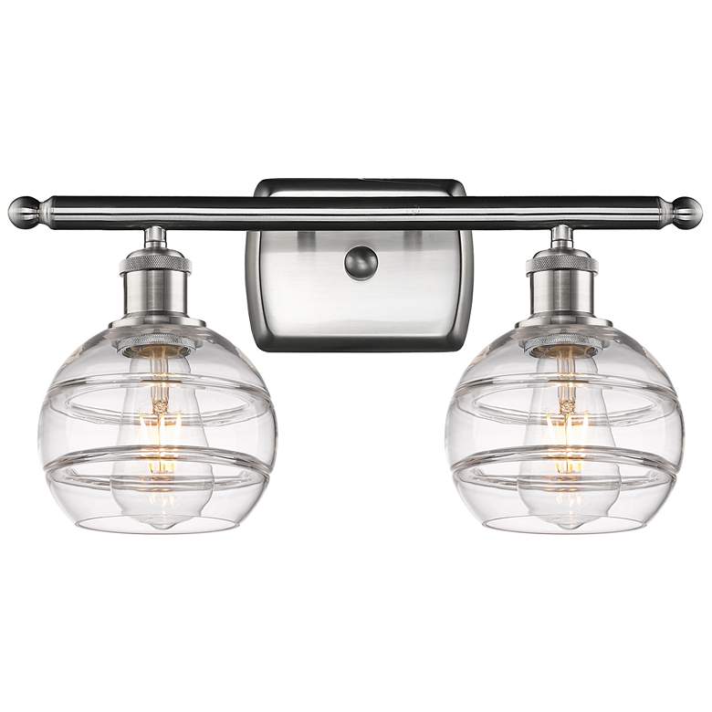 Image 1 Ballston Rochester 15.88"W 2 Light Satin Nickel Bath Light w/ Clear Sh
