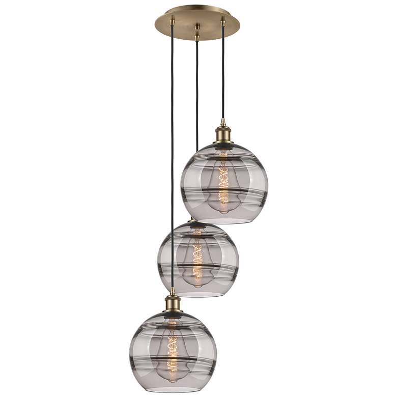 Image 1 Ballston Rochester 16.5"W 3-Light Antique Brass Cord Pendant w/ Smoke