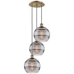 Ballston Rochester 16.5"W 3-Light Antique Brass Cord Pendant w/ Smoke