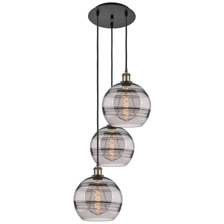 Image 1 Ballston Rochester 16.5"W 3-Light Black Brass Corded Pendant w/ Smoke