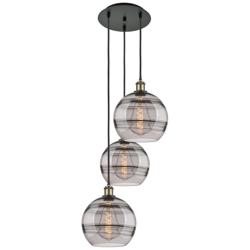 Ballston Rochester 16.5"W 3-Light Black Brass Corded Pendant w/ Smoke