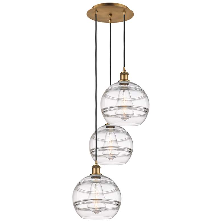 Image 1 Ballston Rochester 16.5"W 3-Light Brushed Brass Cord Pendant w/ Clear