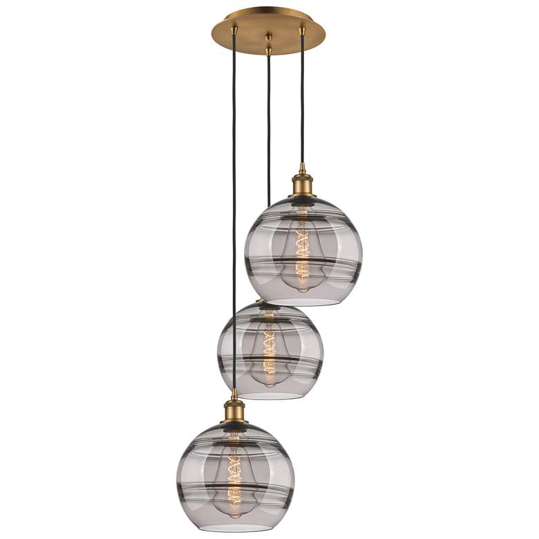 Image 1 Ballston Rochester 16.5"W 3-Light Brushed Brass Cord Pendant w/ Smoke