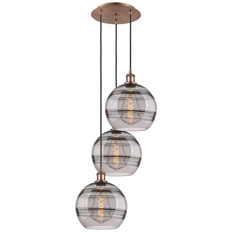 Image 1 Ballston Rochester 16.5"W 3-Light Copper Corded Pendant w/ Smoke Shade