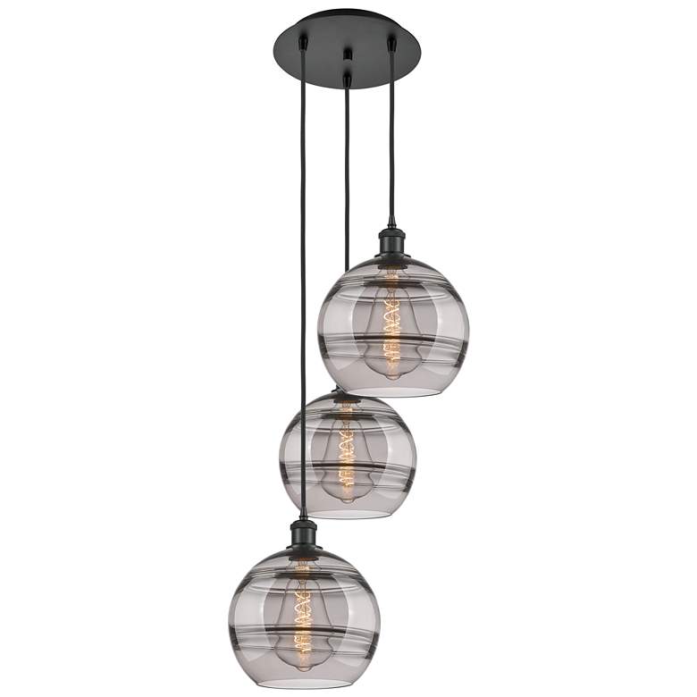Image 1 Ballston Rochester 16.5"W 3-Light Matte Black Corded Pendant w/ Smoke