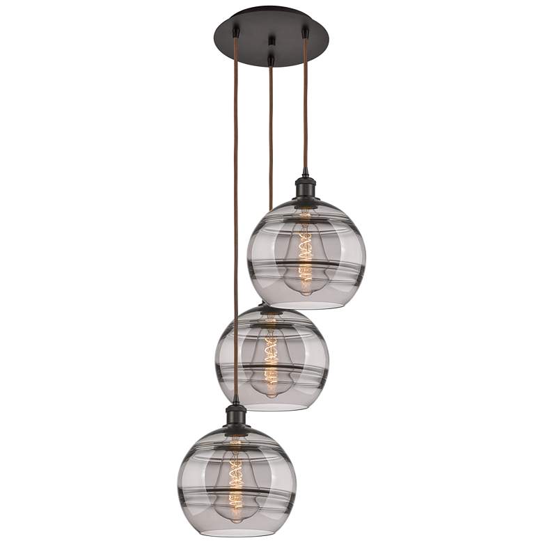 Image 1 Ballston Rochester 16.5"W 3-Light Oiled Bronze Cord Pendant w/ Smoke S