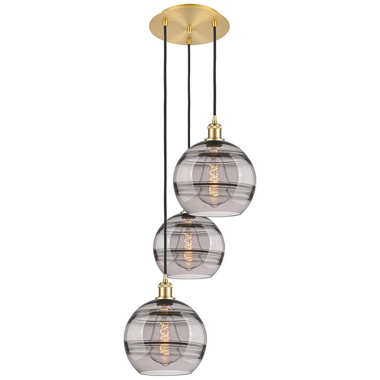Image 1 Ballston Rochester 16.5"W 3-Light Satin Gold Corded Pendant w/ Smoke S