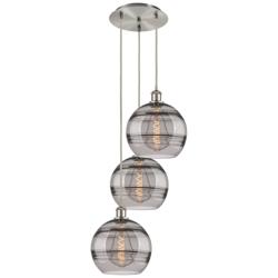 Ballston Rochester 16.5"W 3-Light Satin Nickel Cord Pendant w/ Smoke S